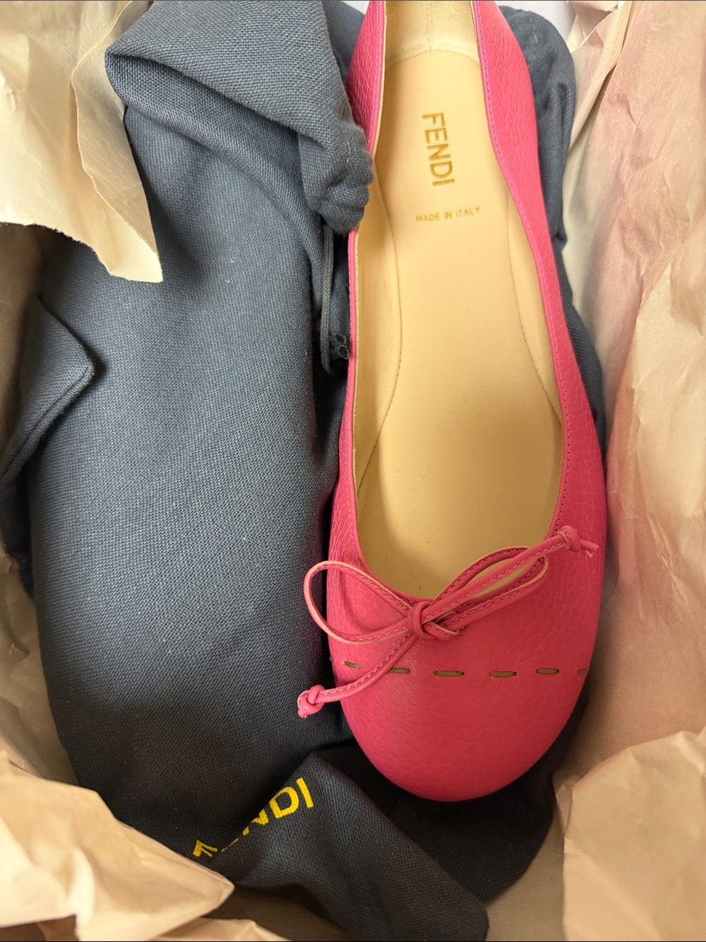 Fendi Pink Leather Bow Ballet Flat